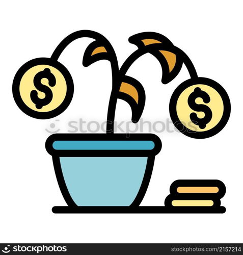 Loss money plant icon. Outline loss money plant vector icon color flat isolated. Loss money plant icon color outline vector