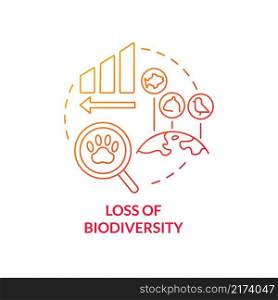 Loss of biodiversity red gradient concept icon. Climate change impact abstract idea thin line illustration. Isolated outline drawing. Editable stroke. Roboto-Medium, Myriad Pro-Bold fonts used. Loss of biodiversity red gradient concept icon