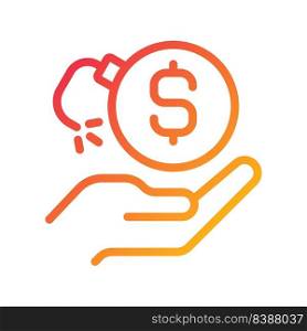 Loss of money pixel perfect gradient linear vector icon. Financial risk. Bankruptcy case. Dealing with debt. Thin line color symbol. Modern style pictogram. Vector isolated outline drawing. Loss of money pixel perfect gradient linear vector icon