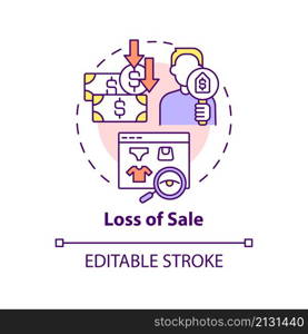 Loss of sale concept icon. Dynamic pricing disadvantage abstract idea thin line illustration. Lost revenues. Isolated outline drawing. Editable stroke. Roboto-Medium, Myriad Pro-Bold fonts used. Loss of sale concept icon