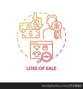 Loss of sale red gradient concept icon. Experiencing shortfall in income abstract idea thin line illustration. Lost revenues. Isolated outline drawing. Roboto-Medium, Myriad Pro-Bold fonts used. Loss of sale red gradient concept icon