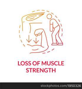 Loss of the muscle strenght gradient red concept icon. Muscular weakness. Problem with physical health. Physiotherapy abstract idea thin line illustration. Vector isolated outline color drawing. Loss of the muscle strenght gradient red concept icon
