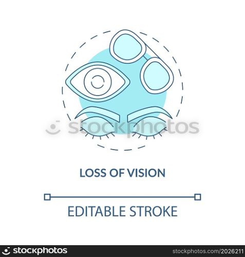 Loss of vision blue concept icon. One major side effect. Negative reaction after lasik eye surgery abstract idea thin line illustration. Vector isolated outline color drawing. Editable stroke. Loss of vision blue concept icon