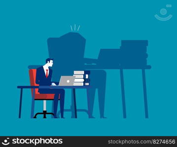 Lost head shadow employee working. Business vector illustration