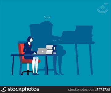 Lost head shadow employee working. Business vector illustration