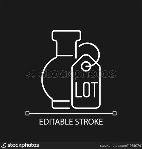 Lot linear icon for dark theme. Auction item. Bargaining prize. Purchasing lot. Bargain and deal. Thin line customizable illustration. Isolated vector contour symbol for night mode. Editable stroke. Lot linear icon for dark theme