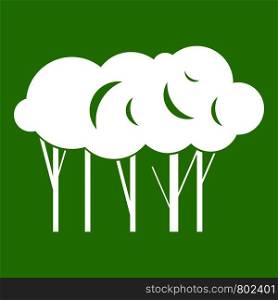 Lot of trees icon white isolated on green background. Vector illustration. Lot of trees icon green