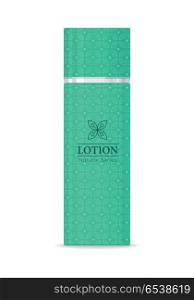 Lotion Natural Series. Lotion natural series. Green plastic tube for cosmetics on white background. Product for body care, beauty, health, freshness, youth, hygiene. Cream and lotion product. Realistic vector illustration.