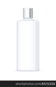 Lotion or Shower Gel bottle. Empty Cosmetic Product. Lotion or shower gel bottle isolated on white. Empty cosmetic product tube. Reservoir without label. No logo or trademark on flask. Part of series of decorative cosmetics items. Vector illustration