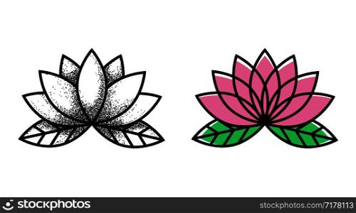 Lotos Tattoo. Flower tattoo. Traditional black dot style and color ink. Eps10. Lotos Tattoo. Flower tattoo. Traditional black dot style and color ink