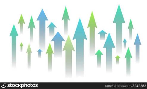 Lots of colorful up arrows isolated on white background. Market or economy growth symbol. News banner. Vector illustration.