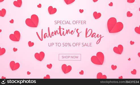 Lots of Pink Hearts on Pink Background for Valentine’s Day Greeting Cards and Promotions.