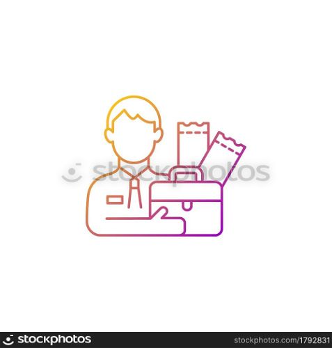 Lottery agent gradient linear vector icon. Middleman between participator and lottery tickets distributor. Thin line color symbols. Modern style pictogram. Vector isolated outline drawing. Lottery agent gradient linear vector icon