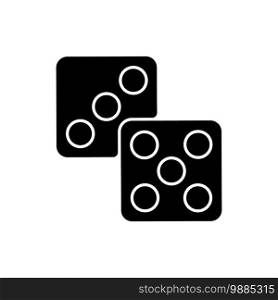 Lottery black glyph icon. Board games, traditional entertainment attribute silhouette symbol on white space. Gambling, game of chance. Pair of dice, playing cubes vector isolated illustration. Lottery black glyph icon