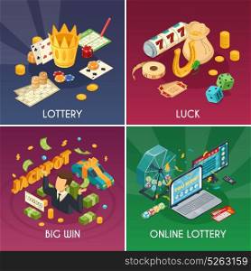 Lottery Concept Icons Set . Lottery concept icons set with luck and win symbols isometric isolated vector illustration