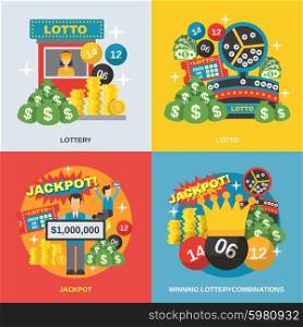 Lottery design concept set with winning combinations flat icons isolated vector illustration. Lottery Flat Set