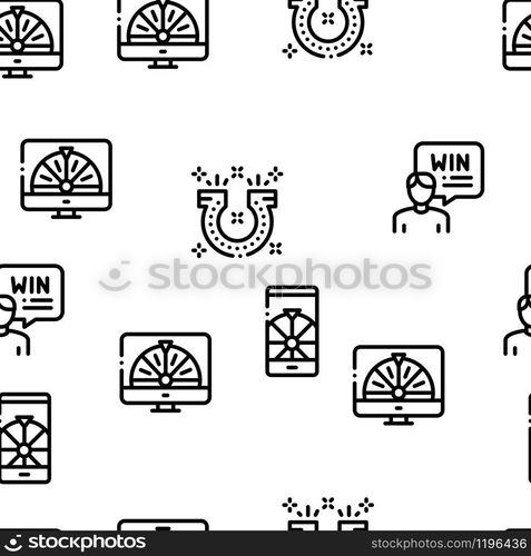 Lottery Gambling Game Seamless Pattern Vector Thin Line. Illustrations. Lottery Gambling Game Seamless Pattern Vector