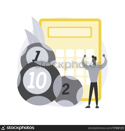 Lottery game abstract concept vector illustration. Lottery money game, lucky raffle ticket, bingo, check results online, legal gambling, weekly chance to win, big prize TV show abstract metaphor.. Lottery game abstract concept vector illustration.