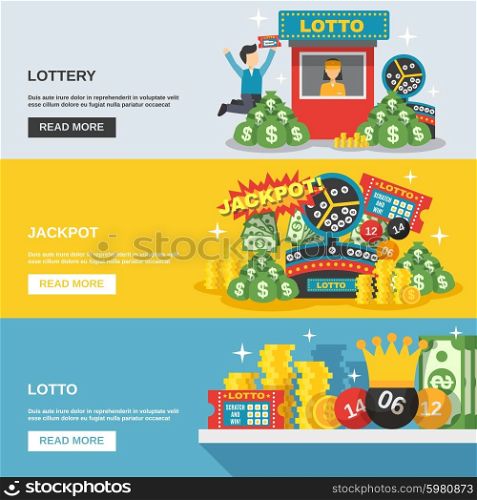Lottery horizontal banner set with lotto jackpot elements isolated vector illustration. Lottery Banner Set
