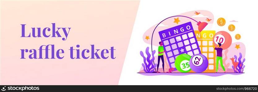 Lottery money game, lucky raffle ticket, bingo game and game of chance jackpot concept. Vector banner template for social media with text copy space and infographic concept illustration.. Lottery game web banner concept.