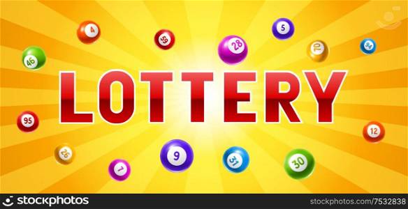 Lottery or bingo card with colored number balls. Background for gambling sport games.. Lottery or bingo card with colored number balls.