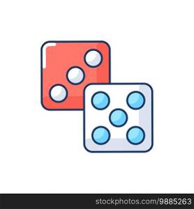 Lottery RGB color icon. Board games, traditional entertainment attribute. Gambling, game of chance. Pair of dice, playing cubes Isolated vector illustration. Lottery RGB color icon