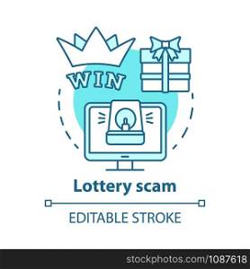 Lottery scam concept icon. Fake win. Illegal gambling and fraud. Online trickery. Financial deception idea thin line illustration. Vector isolated outline drawing. Editable stroke