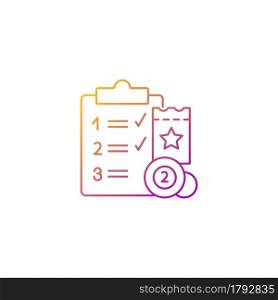 Lottery session program gradient linear vector icon. Various prize levels. Lotto games. Online gambling. Thin line color symbols. Modern style pictogram. Vector isolated outline drawing. Lottery session program gradient linear vector icon