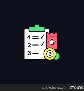 Lottery session program RGB color icon for dark theme. Various prize levels. Lotto games. Online gambling. Isolated vector illustration on night mode background. Simple filled line drawing on black. Lottery session program RGB color icon for dark theme