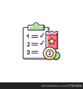 Lottery session program RGB color icon. Various prize levels. Lotto games. Online gambling. Progressive jackpot prizes. Daily draws. Isolated vector illustration. Simple filled line drawing. Lottery session program RGB color icon