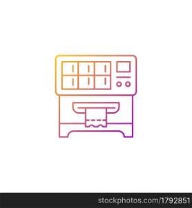 Lottery ticket vending machine gradient linear vector icon. Dispensing lottery scratch-off ticket. Random outcome. Thin line color symbols. Modern style pictogram. Vector isolated outline drawing. Lottery ticket vending machine gradient linear vector icon