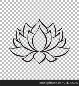 Lotus flower black silhouette on transparent background. Vector outline illustration for tattoo, t shirts, yoga clothes, home decorations