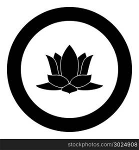 Lotus flower icon black color in circle. Lotus flower icon black color in circle vector illustration isolated