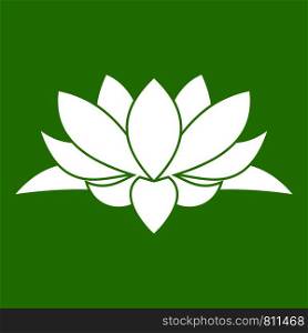 Lotus flower icon white isolated on green background. Vector illustration. Lotus flower icon green