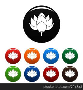 Lotus flower icons set 9 color vector isolated on white for any design. Lotus flower icons set color