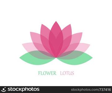 Lotus flower in flat style, pink and green color. Vector icon. eps 10