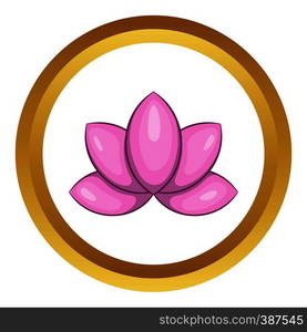 Lotus flower vector icon in golden circle, cartoon style isolated on white background. Lotus flower vector icon