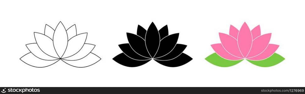 Lotus flowers. Lotus in flat deisgn, isolated on white background. Lotus Flower Logo. Flowers Harmony icons. Vector illustration