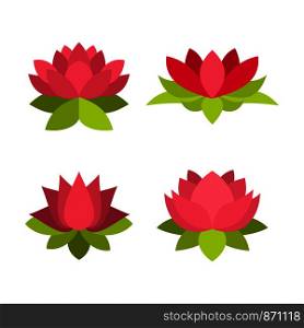 Lotus icon set. Flat set of lotus vector icons for web design isolated on white background. Lotus icon set, flat style