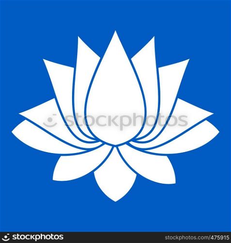 Lotus icon white isolated on blue background vector illustration. Lotus icon white