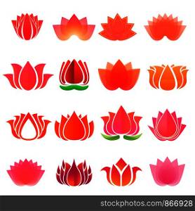 Lotus icons set. Cartoon set of lotus vector icons for web design. Lotus icons set, cartoon style