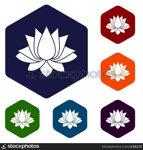 Lotus icons set hexagon isolated vector illustration. Lotus icons set hexagon