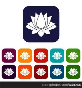 Lotus icons set vector illustration in flat style In colors red, blue, green and other. Lotus icons set flat