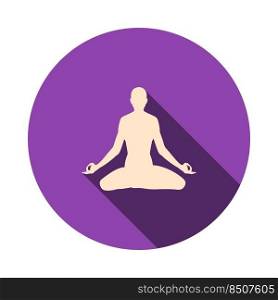 Lotus Pose Icon. Flat Circle Stencil Design With Long Shadow. Vector Illustration.