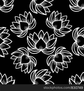 Lotus. Seamless pattern. Oriental Indian Chinese Traditional. White and black. Rotate 45 degrees. Lotus. Seamless pattern. Oriental, Traditional