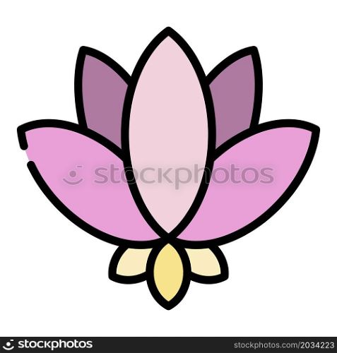 Lotus symbol icon. Outline lotus symbol vector icon color flat isolated. Lotus symbol icon color outline vector