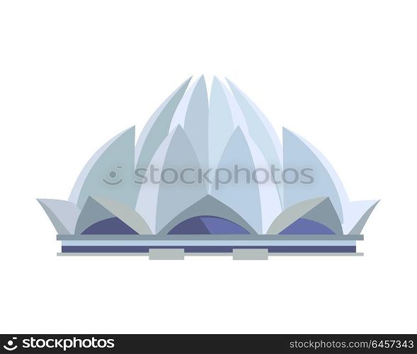 Lotus Temple Illustration in Flat Design.. Travelling India famous historical attractions vector. Summer vacation in exotic countries concept. Lotus temple in Flat Design. Acient Indian architecture illustration. Isolated on whitre.