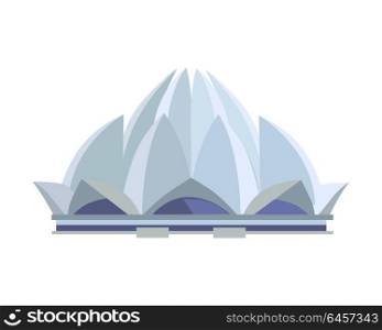 Lotus Temple Illustration in Flat Design.. Travelling India famous historical attractions vector. Summer vacation in exotic countries concept. Lotus temple in Flat Design. Acient Indian architecture illustration. Isolated on whitre.
