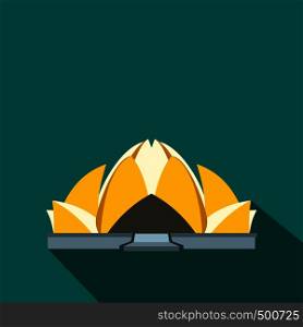 Lotus Temple, New Delhi icon in flat style on a blue background . Lotus Temple, New Delhi icon, flat style