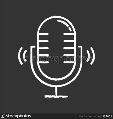 Loud microphone chalk icon. Stereo mic recording sound idea. Voice record process. Portable wireless speaker. Audio equipment. Modern studio technology. Isolated vector chalkboard illustration